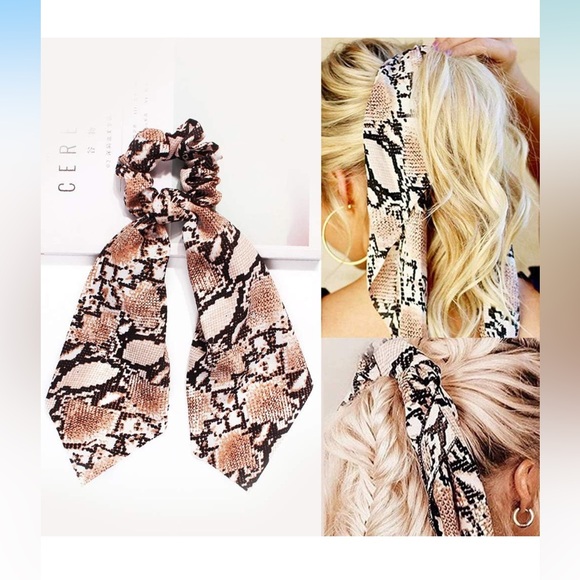 Chiffon Ponytail Hair Scarf Scrunchie Snake Skin Trendy - Picture 1 of 3